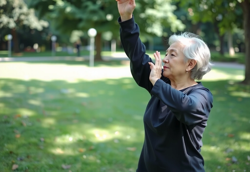 Senior exercising outdoors